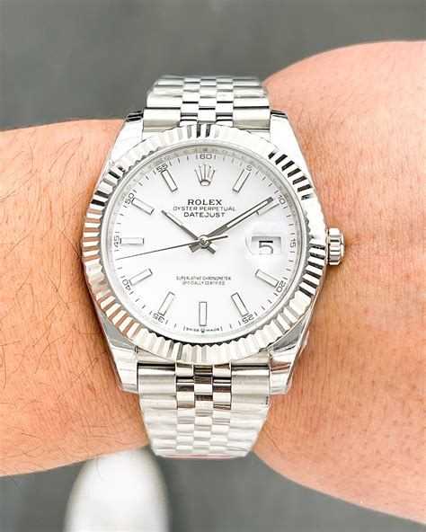 rolex datejust fluted bezel dual tone|rolex datejust 41 white dial.